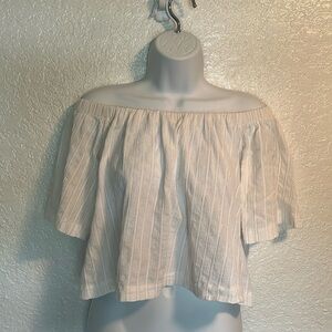 Reformation White Gold Metallic Stripe Off The Shoulder Top S